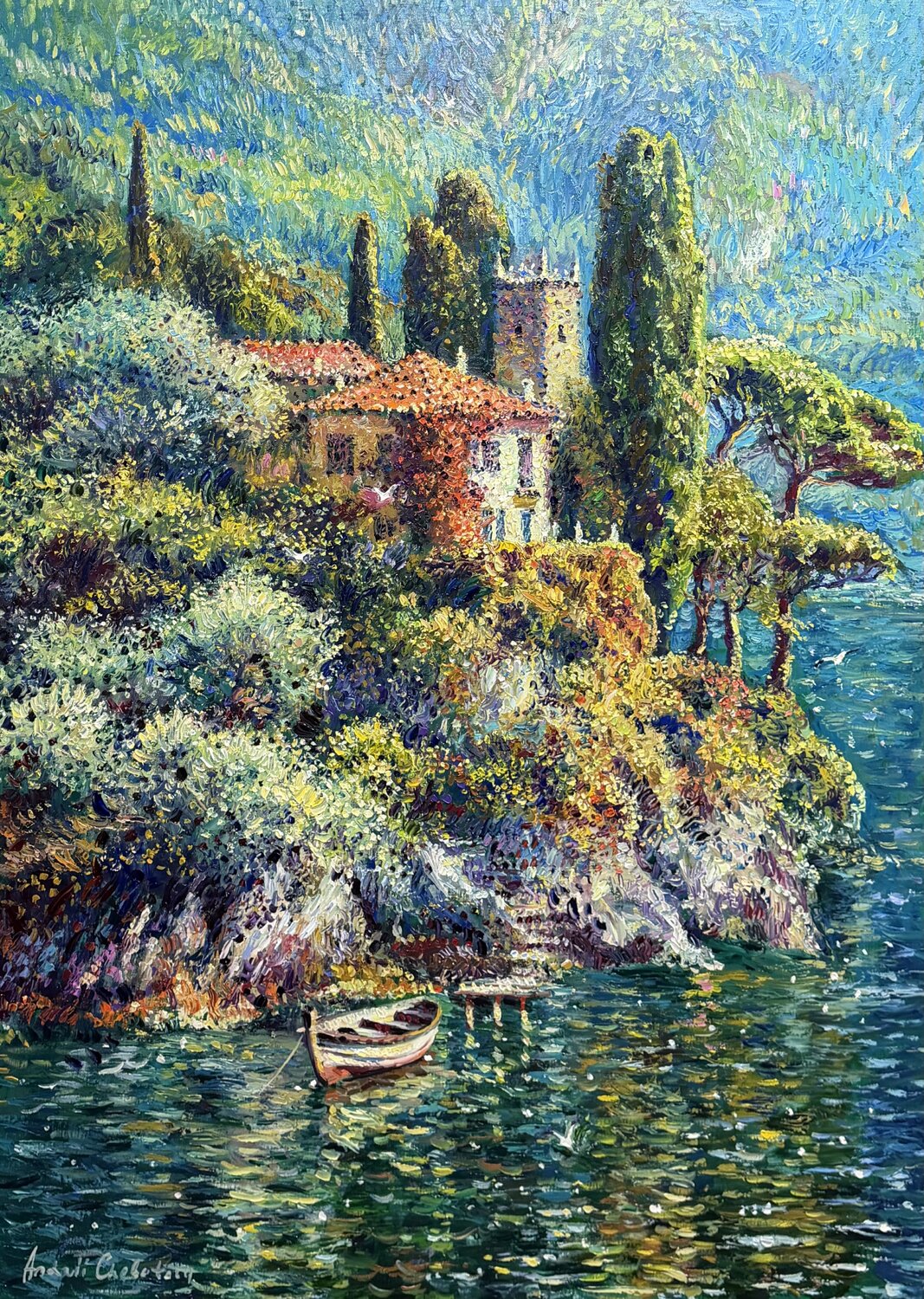Paradise shore of Lake Como Andrey Chebotaru Original painting for sale
