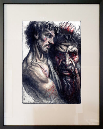 David mit dem Haupt des Goliath by Andreas Noßmann, Drawing for Sale on Select