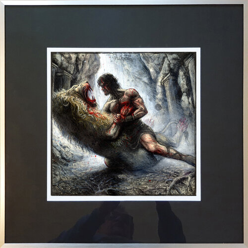 Herakles - Fall und Tod des nemeischen Löwen by Andreas Noßmann, Drawing for Sale on Select