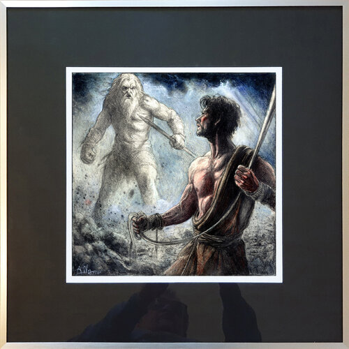 David versus Goliath by Andreas Noßmann, Drawing for Sale on Select