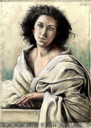 Sarah Bernhardt by Andreas Noßmann, Drawing for Sale on Select