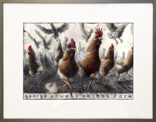 Aufstand der Hühner (2te Fassung) by Andreas Noßmann, Drawing for Sale on Select
