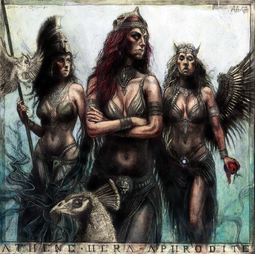 Diven des Olymps - Athene, Hera, Aphrodite by Andreas Noßmann, Drawing for Sale on Select
