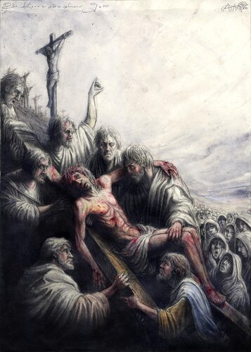Kreuzabnahme Jesu - Disposition von Andreas Noßmann, Zeichnungen kaufen auf Select