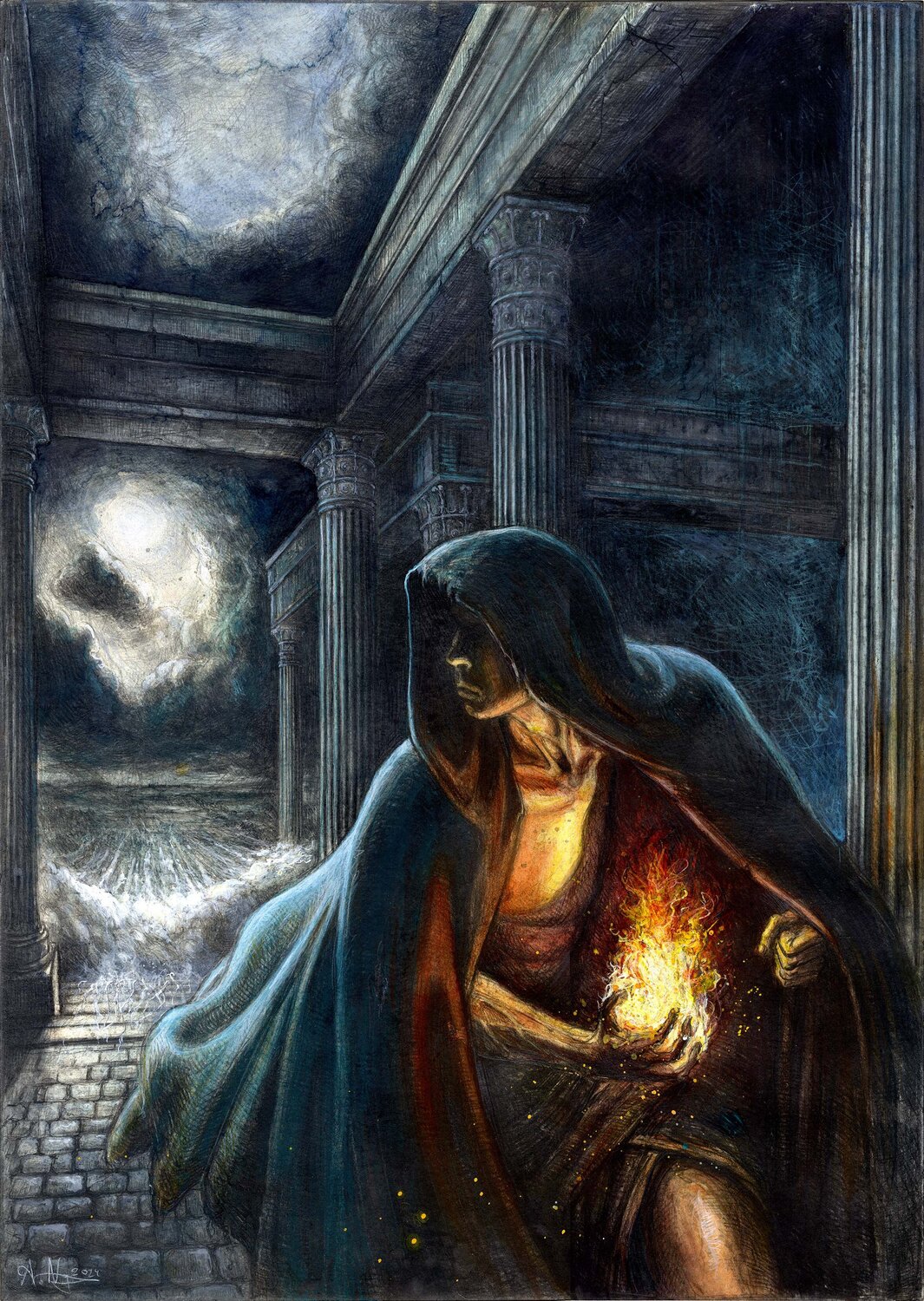 Prometheus – Die Entführung des göttliches Feuers Andreas Noßmann Drawing for sale