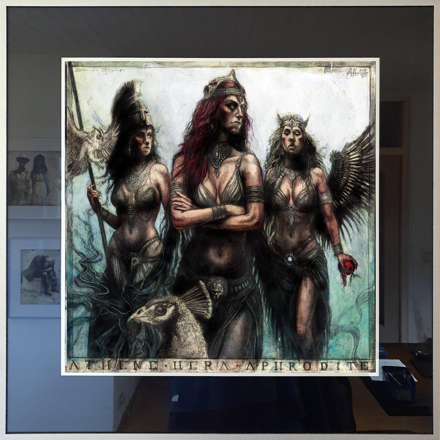 Diven des Olymps - Athene, Hera, Aphrodite Andreas Noßmann Drawing for sale