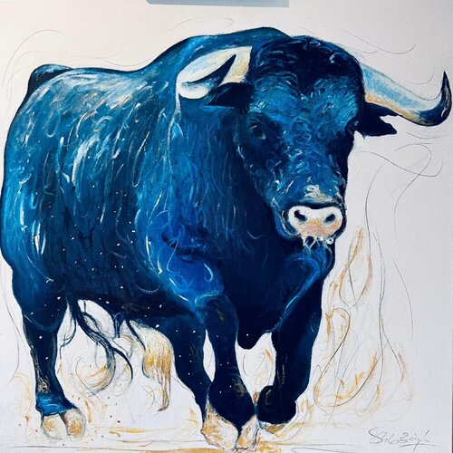 Galloping Blue Bull by Shabs Beigh, Drawing for Sale on Select