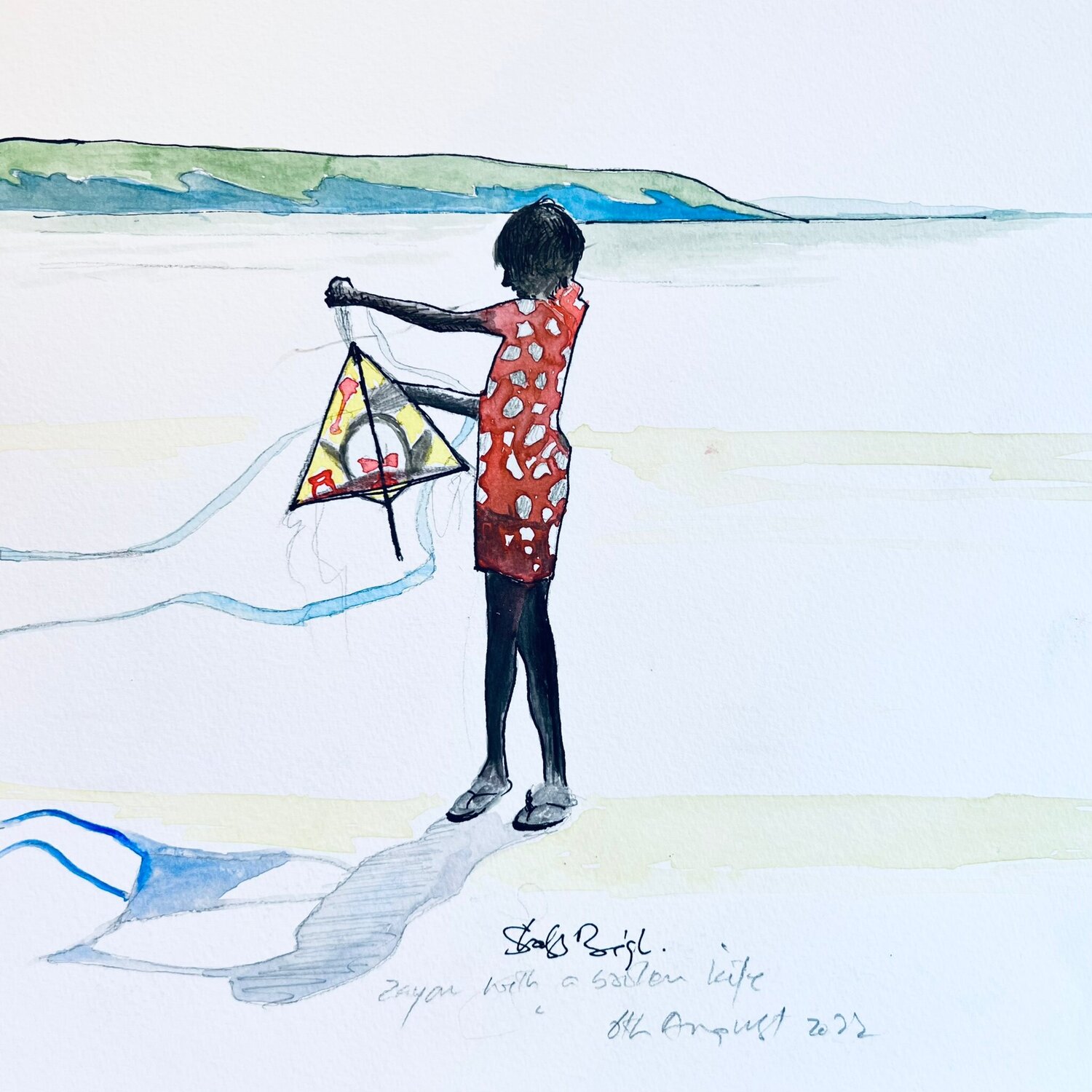 Boy With A Broken Kite Shabs Beigh Original painting for sale