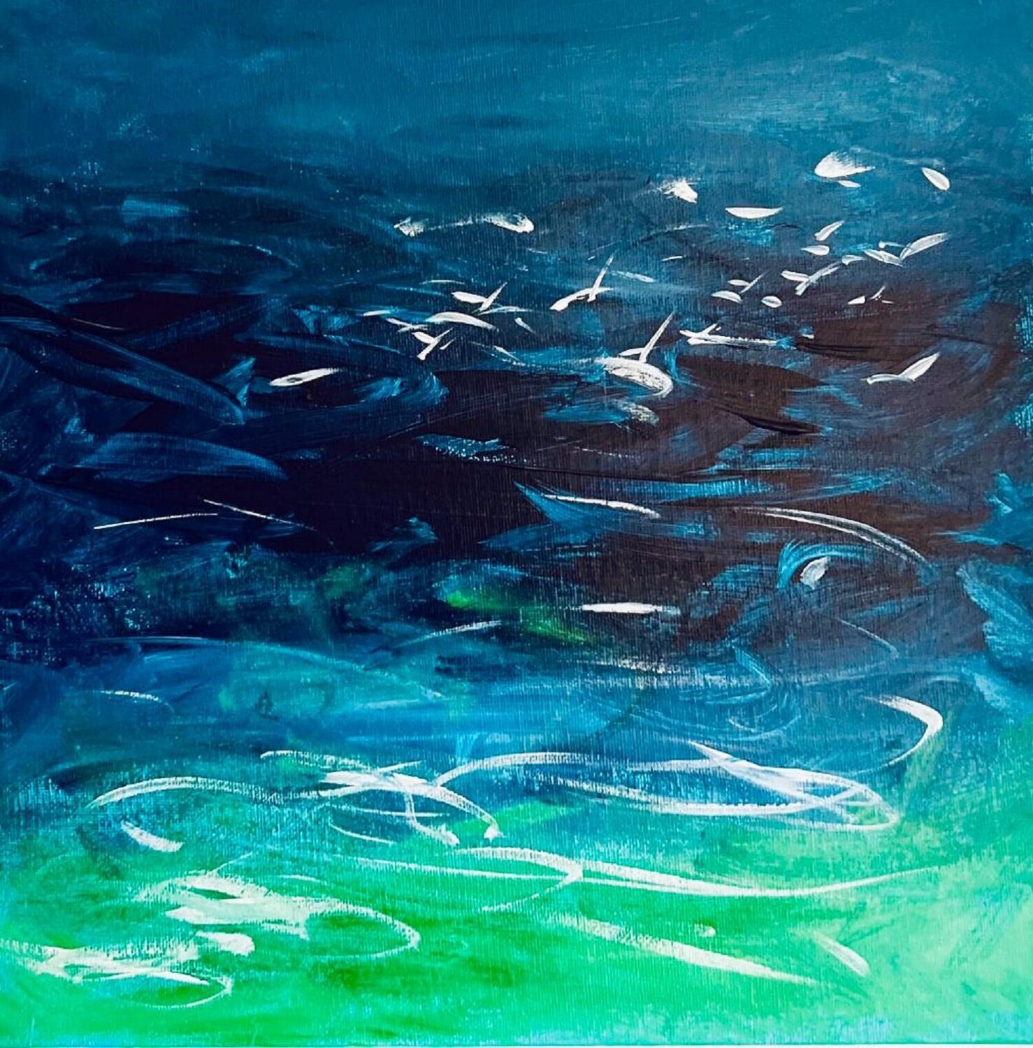 Abstract Seascape With Gulls Shabs Beigh Original painting for sale