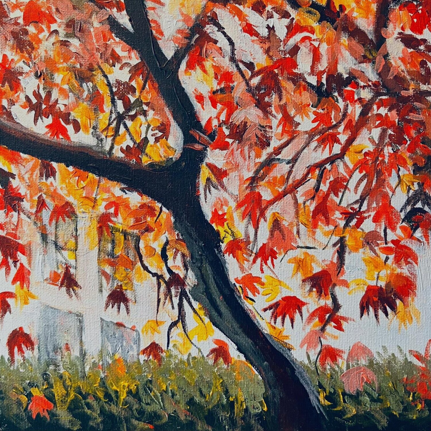 Red Autumn Shabs Beigh Original painting for sale