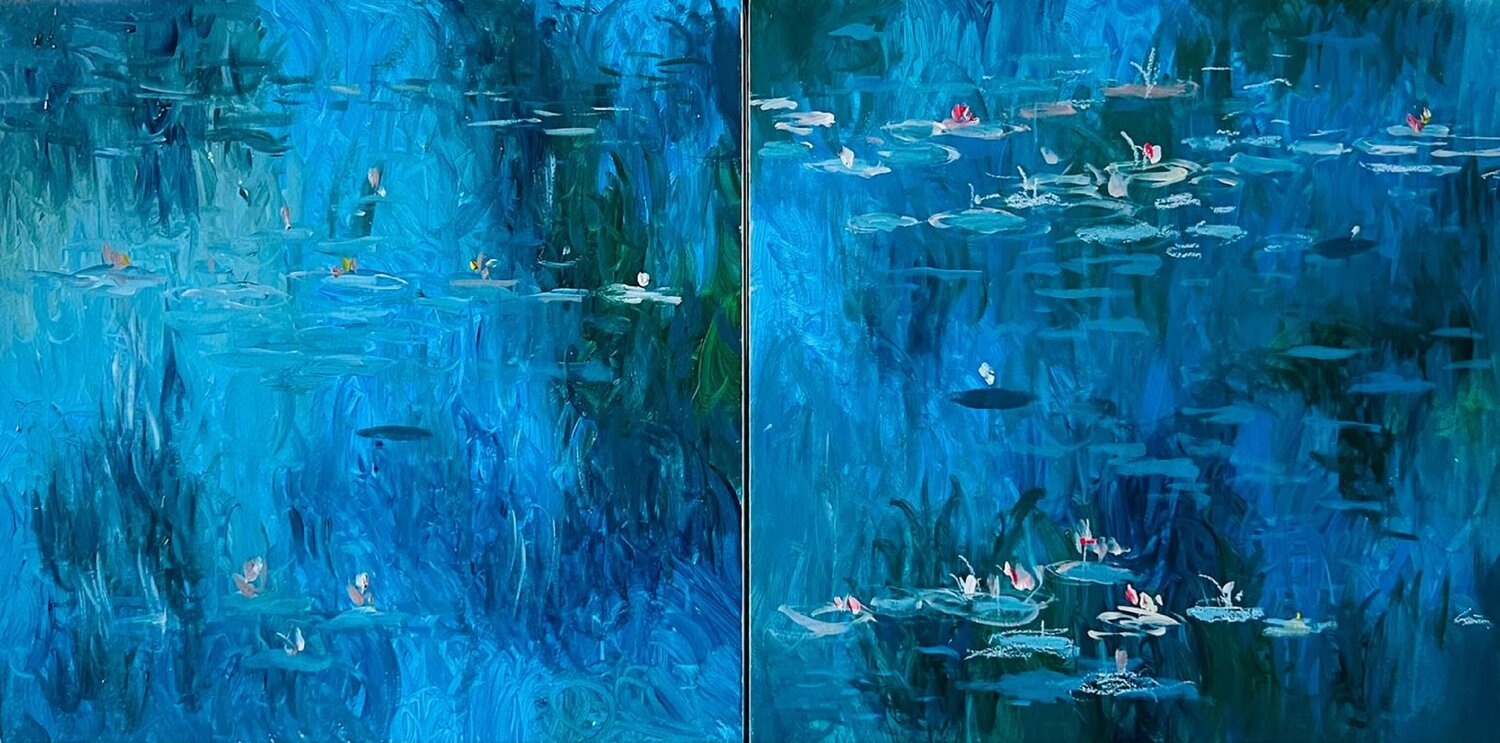 After Monet - Diptych Shabs Beigh Original painting for sale