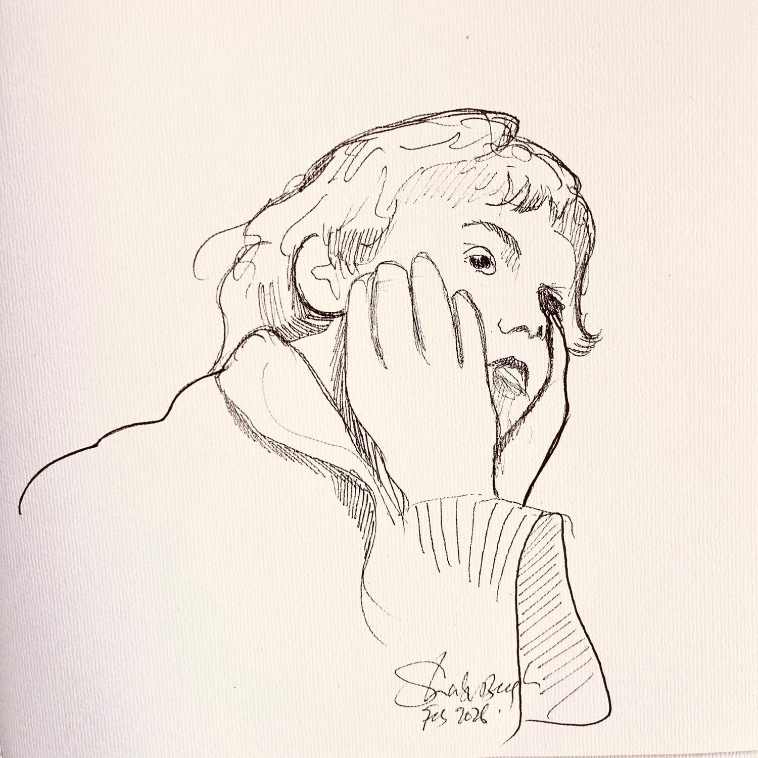 Thoughtful Shabs Beigh Drawing for sale