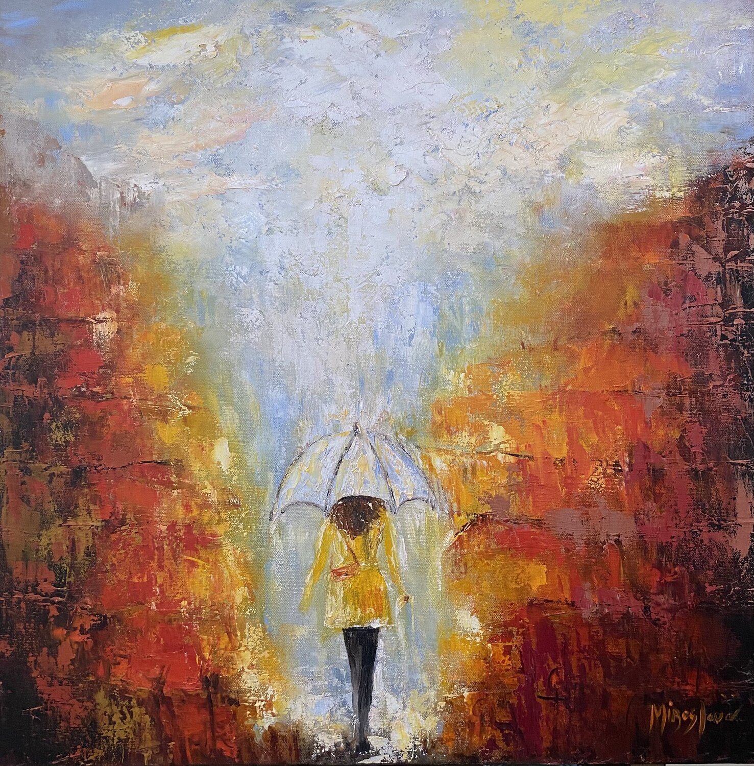Lady in the Rain Miroslava Lipovec Friedman Original painting for sale