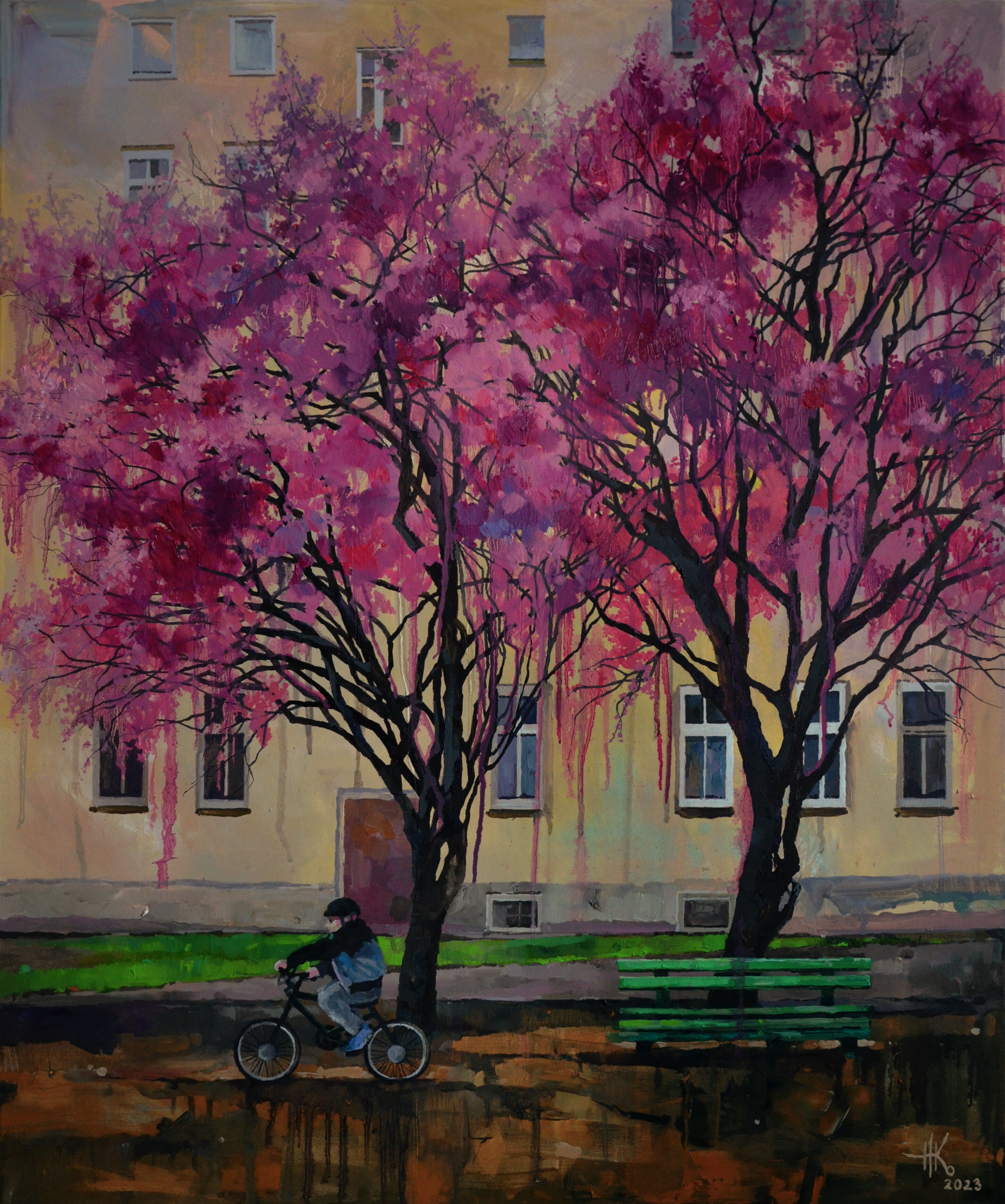 Blossoming. Cyclist
