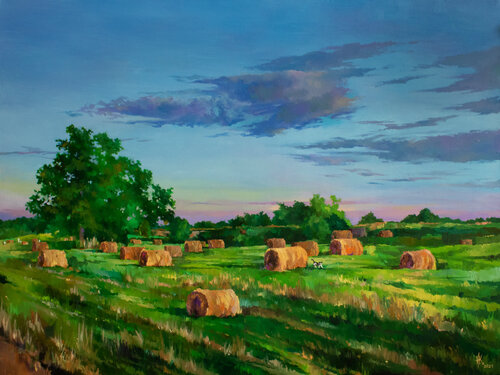 A Cat Among the Hay Bales by Zhanna Kondratenko, Painting for Sale on Select
