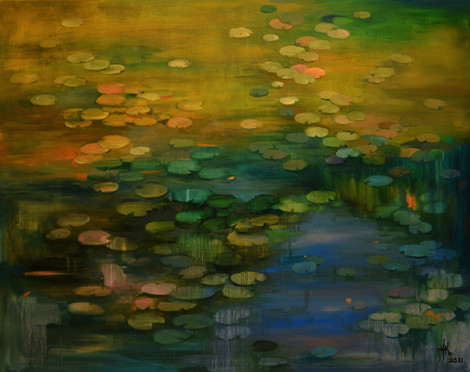 Lily pond. Solstice Zhanna Kondratenko Original painting for sale