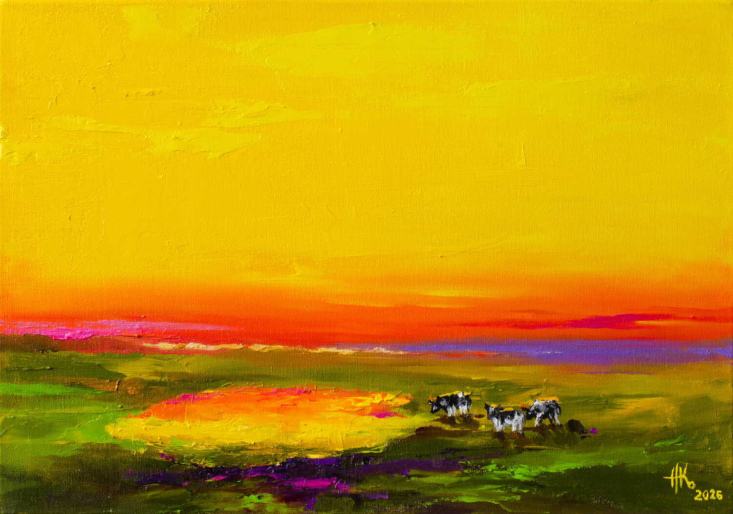 Chromatic Sunset — Golden Field Glow Zhanna Kondratenko Original painting for sale