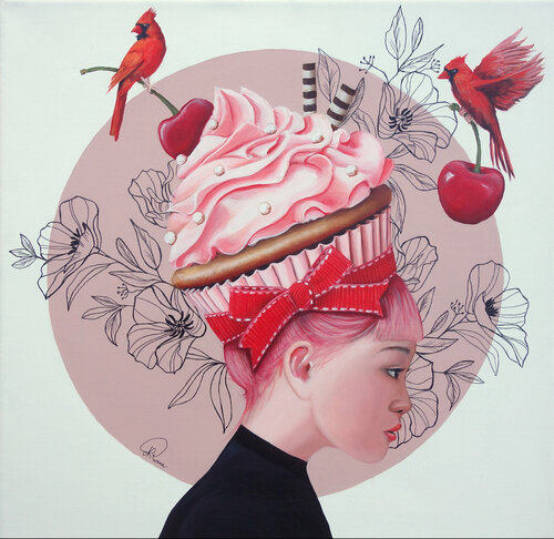 Cupcake à la cerise by Nathalie Roure, Painting for Sale on Select