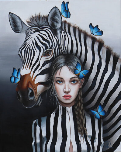 zèbre attitude by Nathalie Roure, Painting for Sale on Select