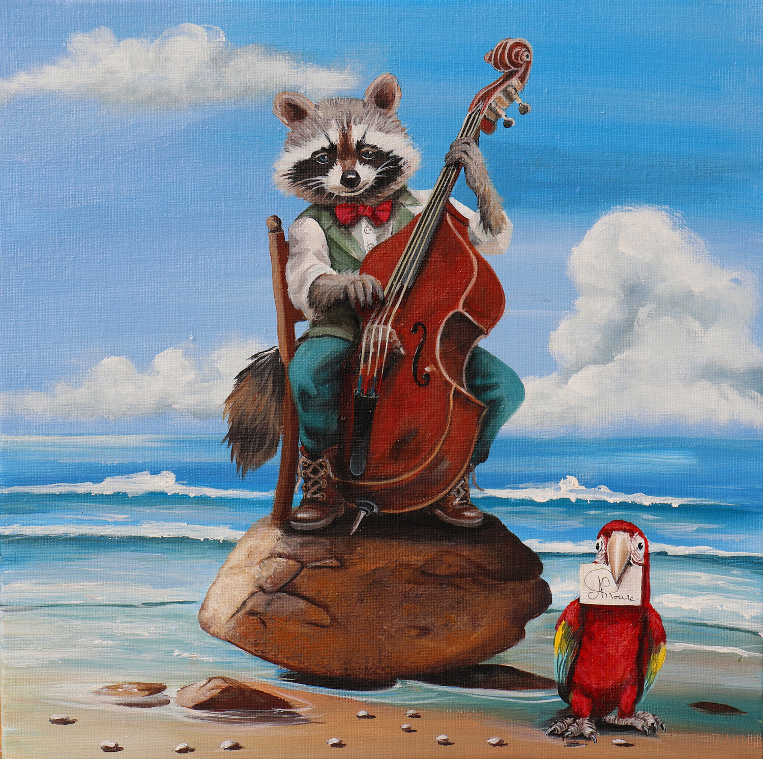 Raccoon melodie Nathalie Roure Originalgemälde zu verkaufen