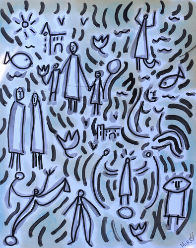 En rentrant de l'école by Jean Mirre, Painting for Sale on Select