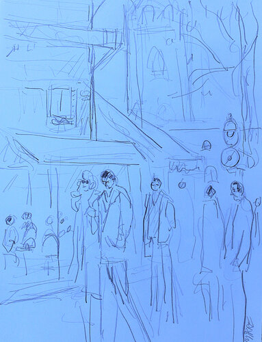 L'arrêt de bus by Jean Mirre, Painting for Sale on Select