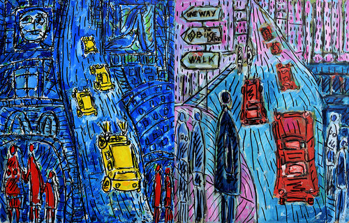Pagan stained glass + Bike Lane by Jean Mirre, Painting for Sale on Select