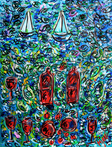 Amour, jazz et bateaux by Jean Mirre, Painting for Sale on Select