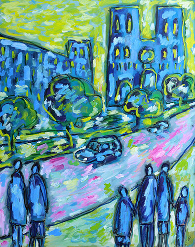 Touristes à Notre-Dame de Paris by Jean Mirre, Painting for Sale on Select