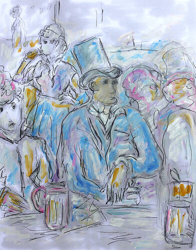 Café-Concert d'après Manet by Jean Mirre, Painting for Sale on Select