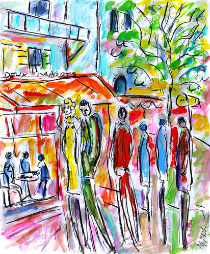Deux Magots by Jean Mirre, Painting for Sale on Select