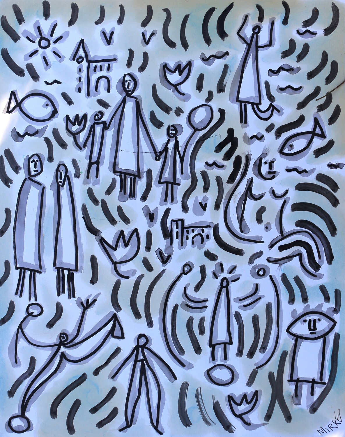 En rentrant de l'école Jean Mirre Original painting for sale