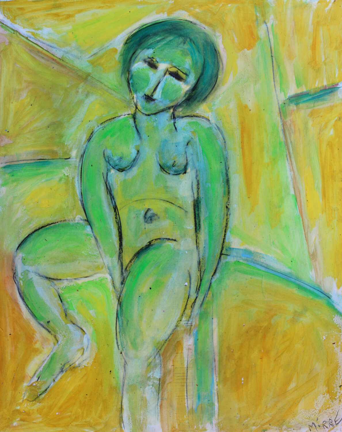 Nu vert et jaune Jean Mirre Original painting for sale
