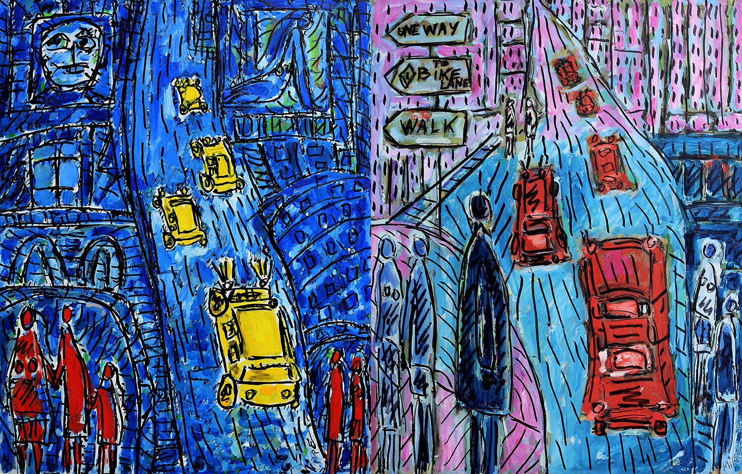 Pagan stained glass + Bike Lane Jean Mirre Original painting for sale