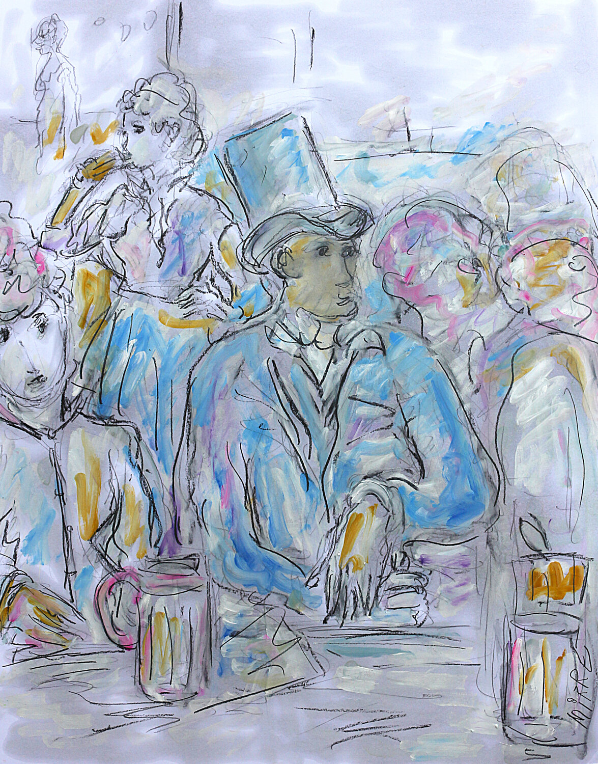 Café-Concert d'après Manet Jean Mirre Original painting for sale