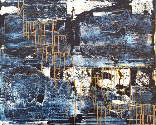 Indigo Gold Dripping by Netka Croonenborghs, Painting for Sale on Select