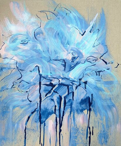 Blue Flower 5 - The raw linen series by Netka Croonenborghs, Painting for Sale on Select