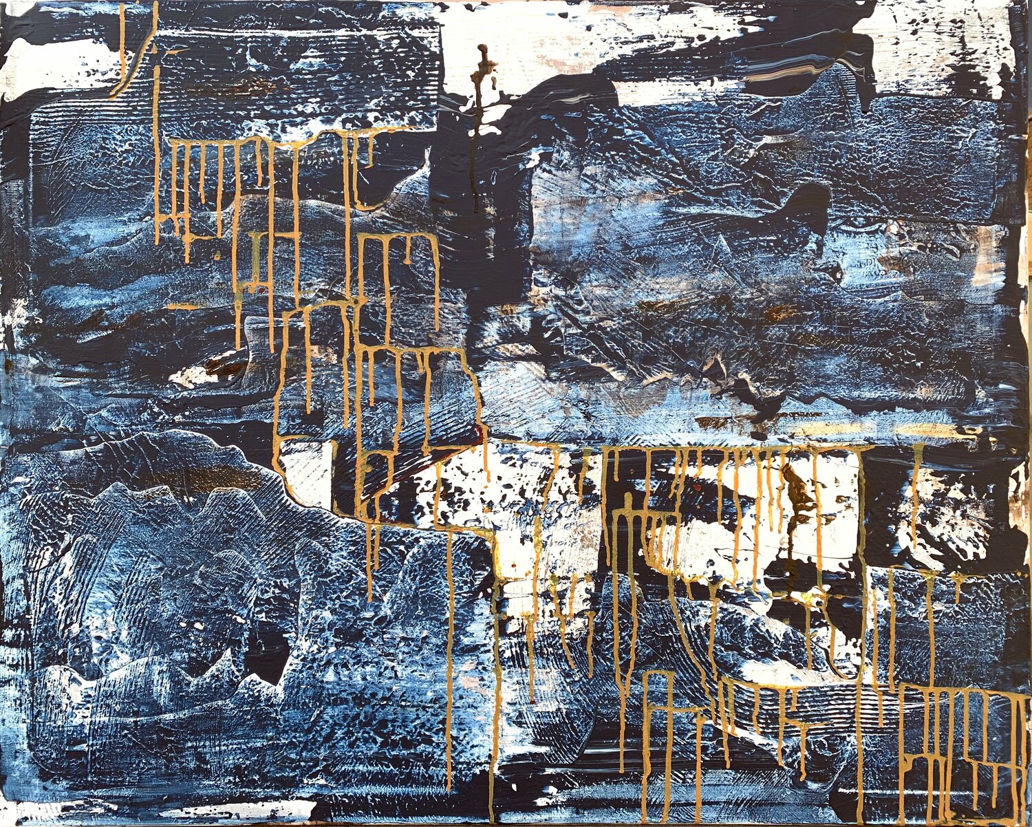 Indigo Gold Dripping Netka Croonenborghs Original painting for sale