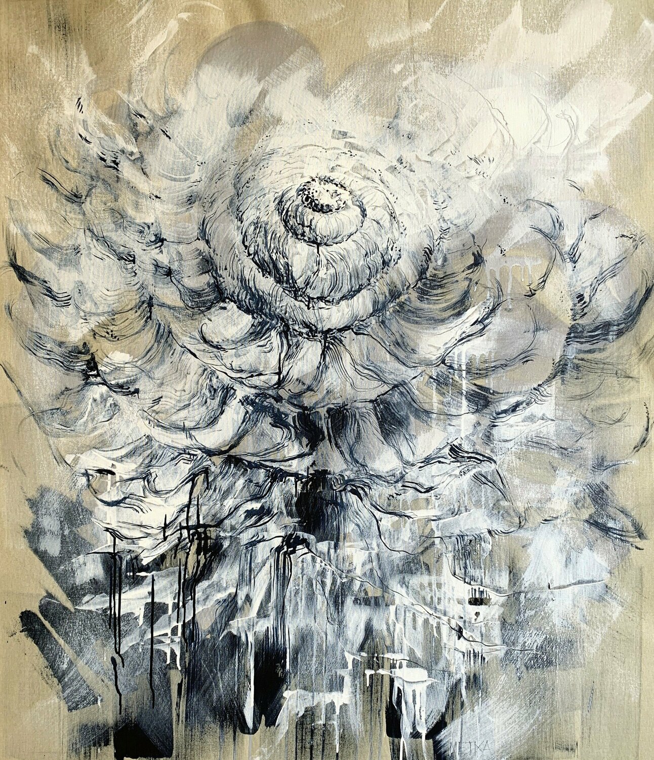 Big Blue Flower Netka Croonenborghs Original painting for sale
