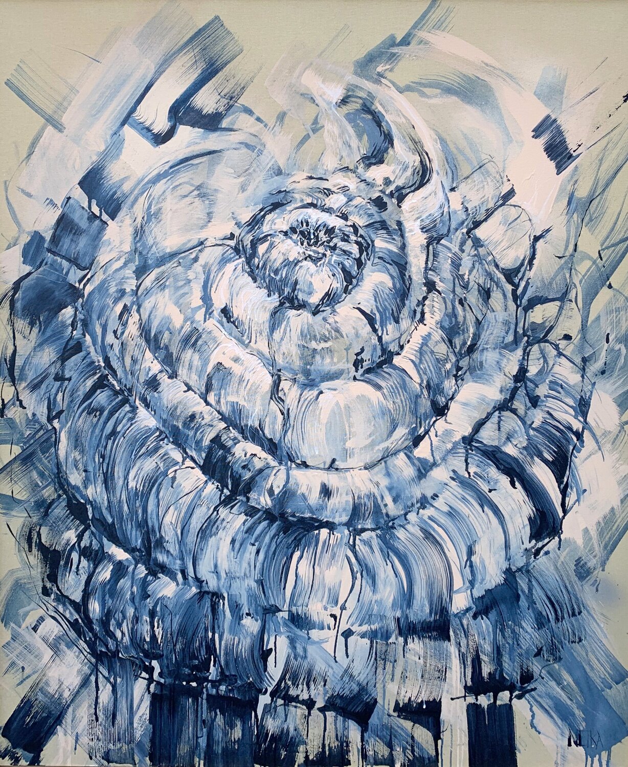 Vibrant & Vital Blue Flower Netka Croonenborghs Original painting for sale