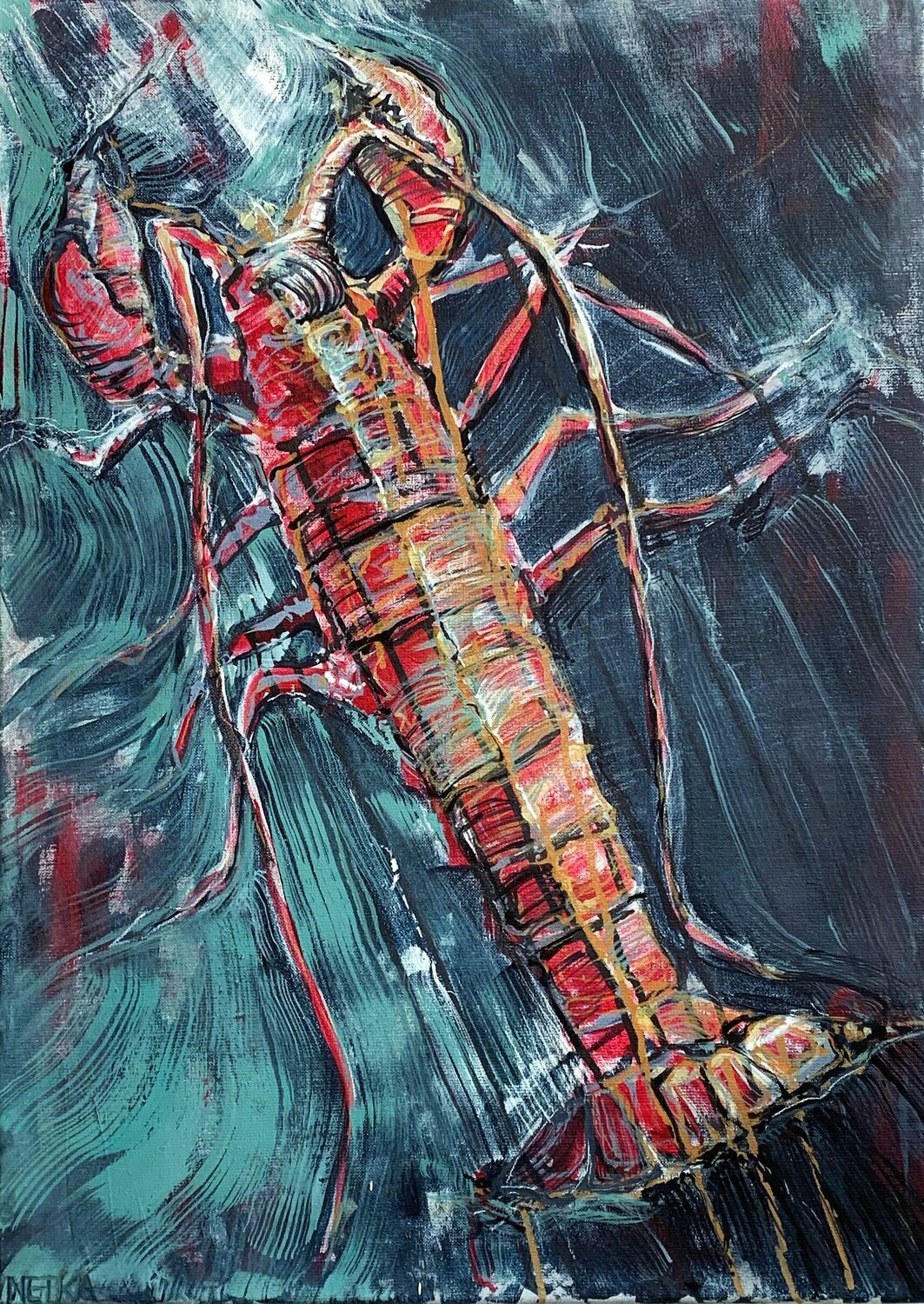 Blue Lobster Netka Croonenborghs Original painting for sale