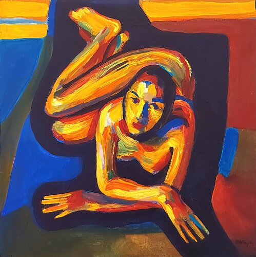 Donna accovacciata by Marco Ronga, Painting for Sale on Select