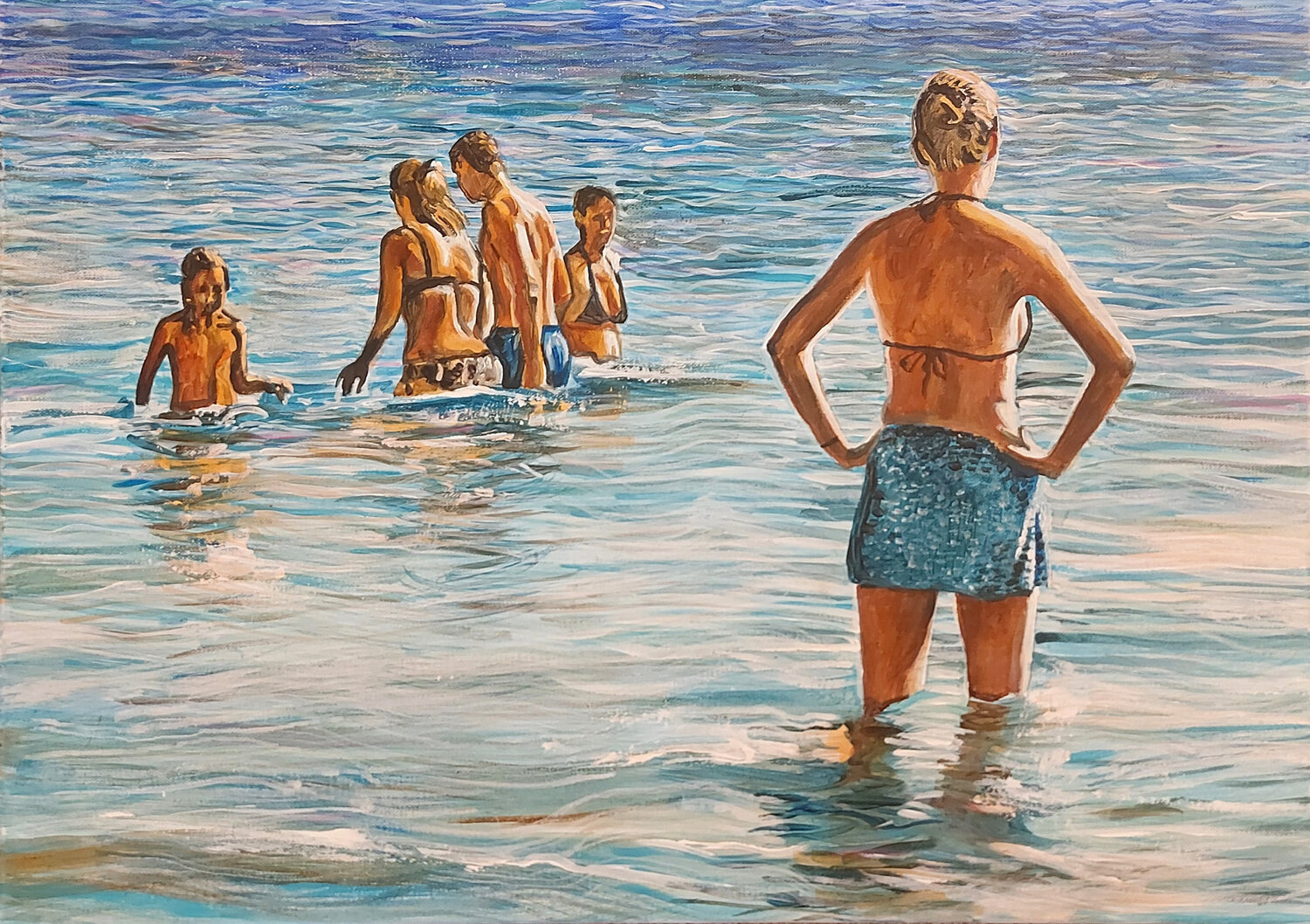 Cinque bagnanti. Marco Ronga Original painting for sale