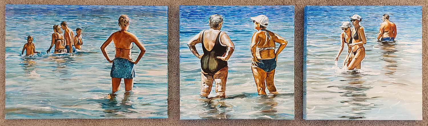 Trittico dei bagnanti Marco Ronga Original painting for sale