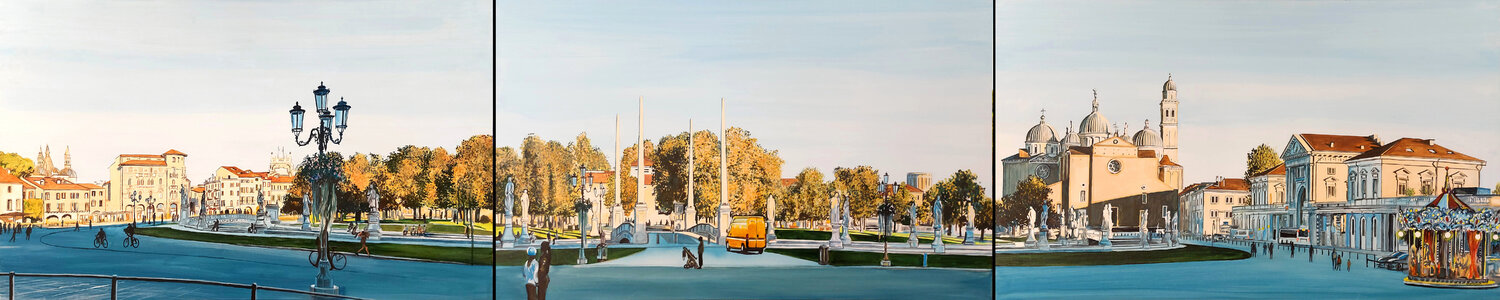 Autunno in Prato della Valle. Trittico Marco Ronga Original painting for sale
