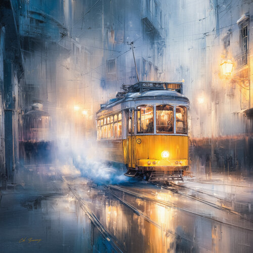 Yellow Tram by Cheeky Bunny, Painting for Sale on Select