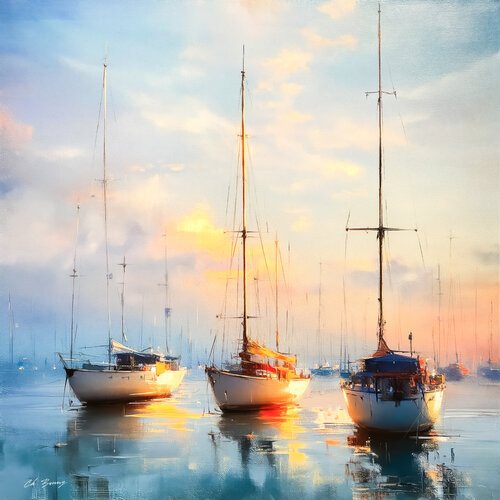 Boats by Cheeky Bunny, Painting for Sale on Select