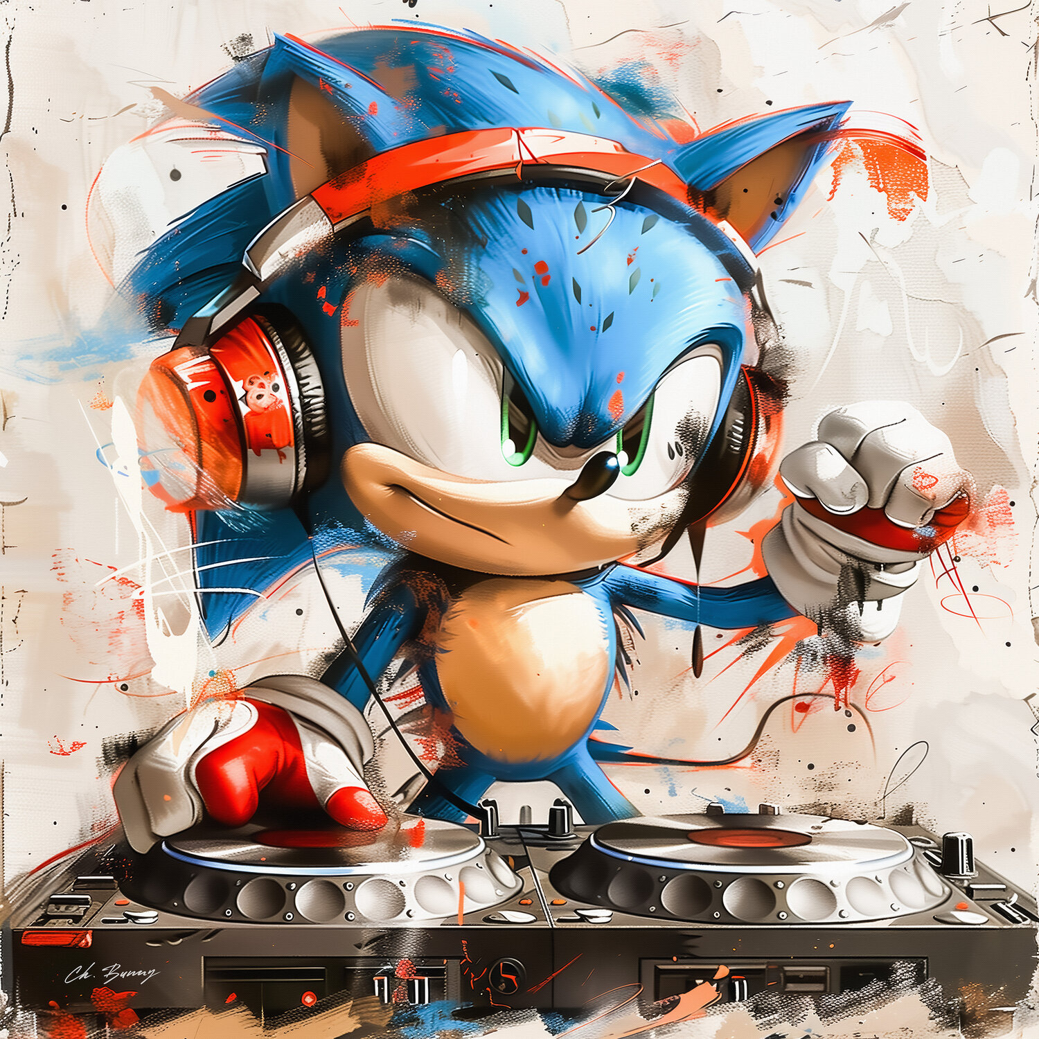 DJ Sonic Cheeky Bunny Original painting for sale
