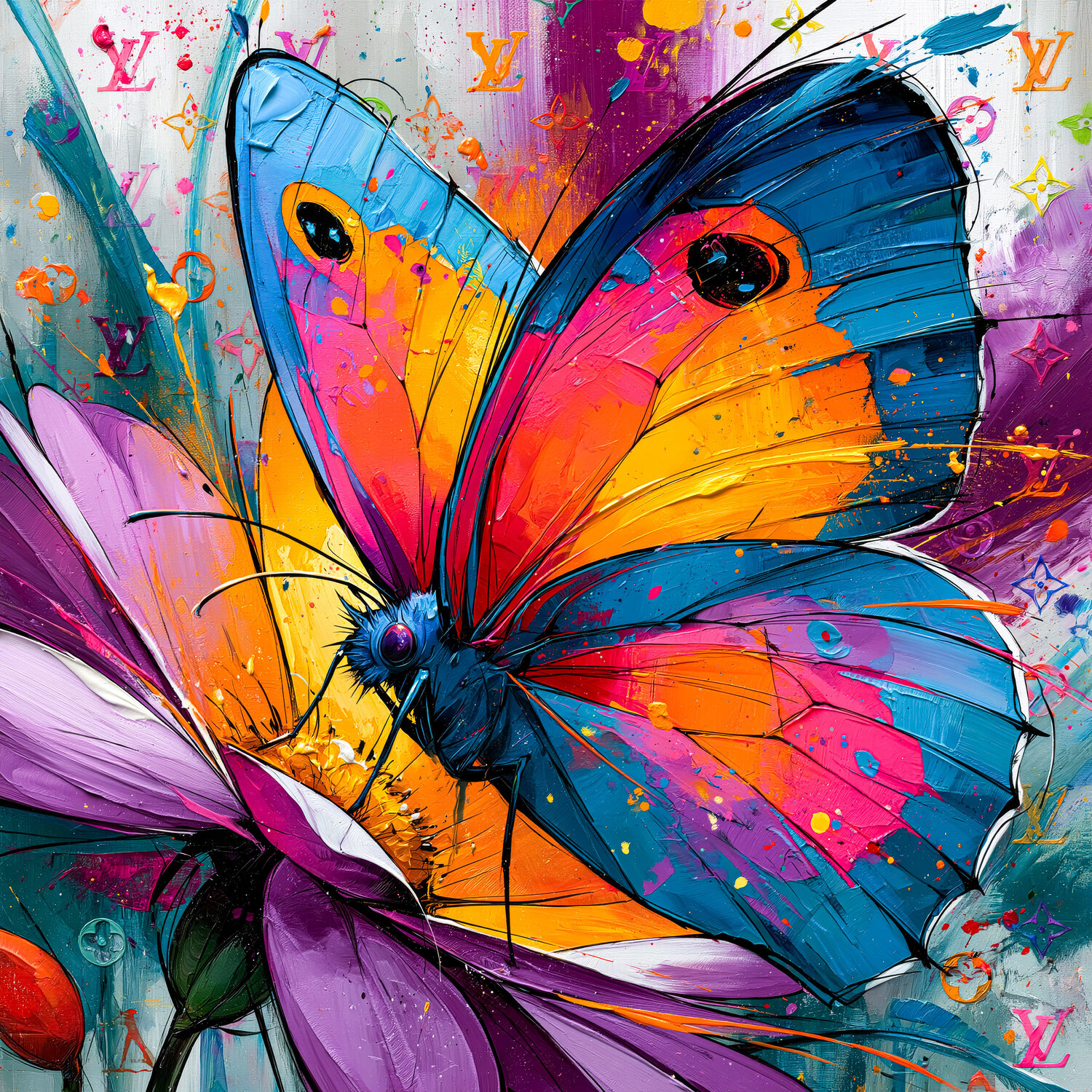 Colourful Butterfly Cheeky Bunny Original painting for sale