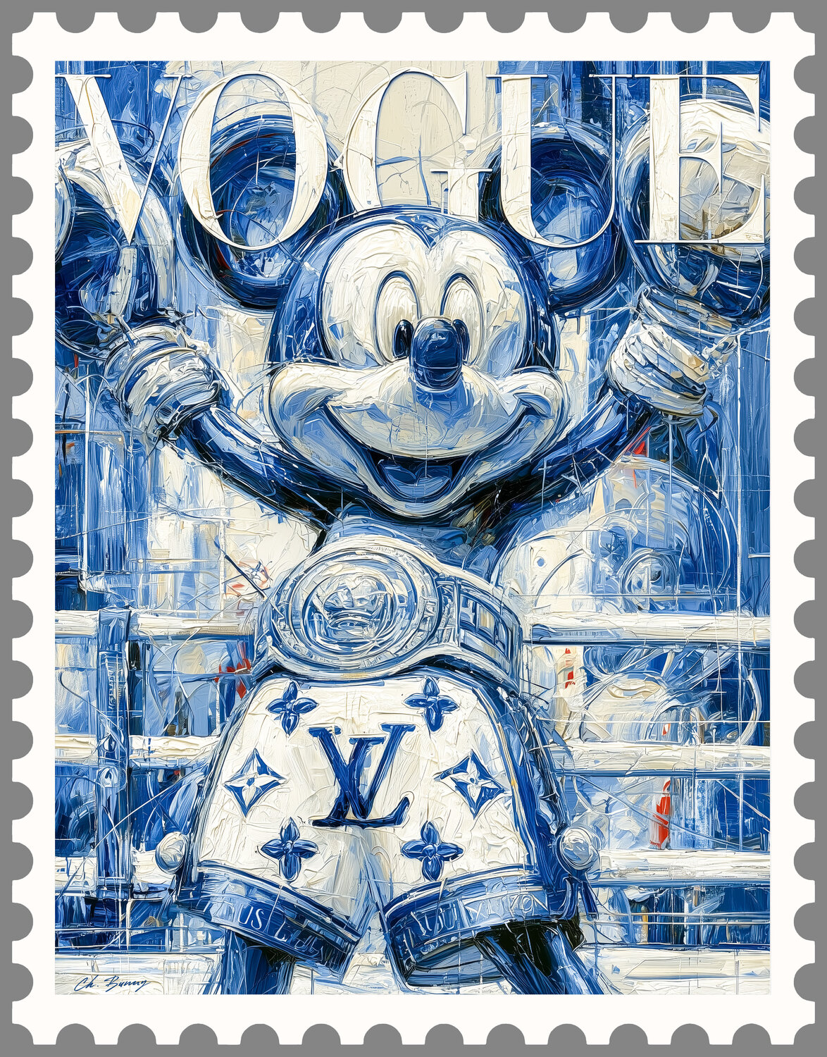 Postage stamp Mickey World Champion Cheeky Bunny Original painting for sale